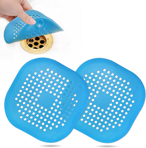 Effortless Hair Drain Catcher - Square Silicone Shower Stopper with Suction Cup - 2 Pack in Stylish Blue for Easy Bathroom and Kitchen Use