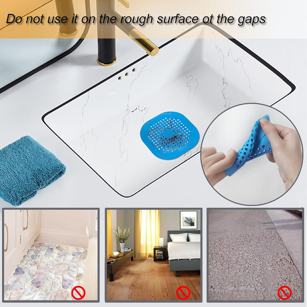 Effortless Hair Drain Catcher - Square Silicone Shower Stopper with Suction Cup - 2 Pack in Stylish Blue for Easy Bathroom and Kitchen Use