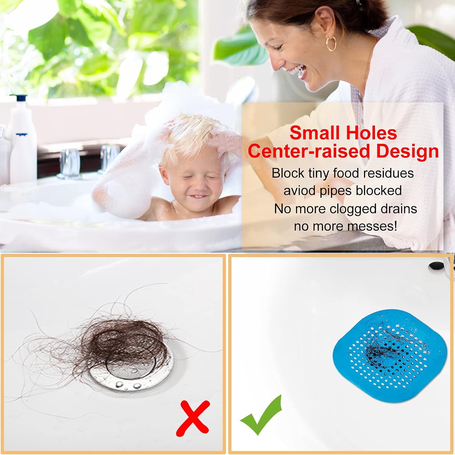 Effortless Hair Drain Catcher - Square Silicone Shower Stopper with Suction Cup - 2 Pack in Stylish Blue for Easy Bathroom and Kitchen Use