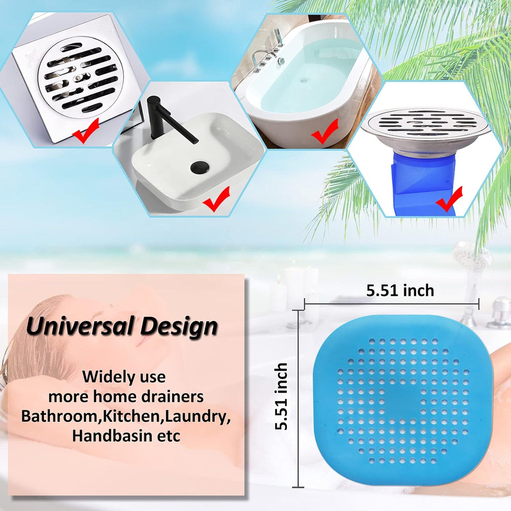 Effortless Hair Drain Catcher - Square Silicone Shower Stopper with Suction Cup - 2 Pack in Stylish Blue for Easy Bathroom and Kitchen Use