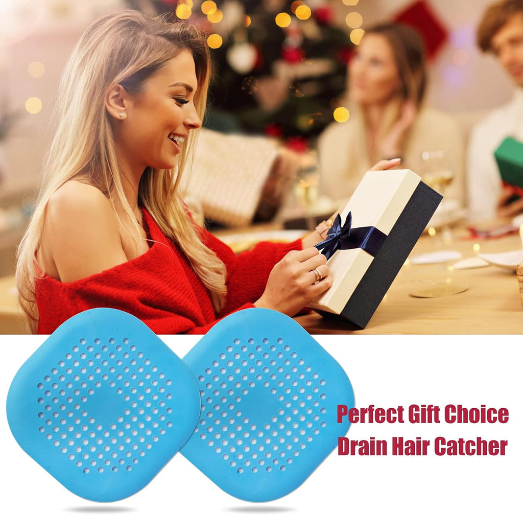 Effortless Hair Drain Catcher - Square Silicone Shower Stopper with Suction Cup - 2 Pack in Stylish Blue for Easy Bathroom and Kitchen Use